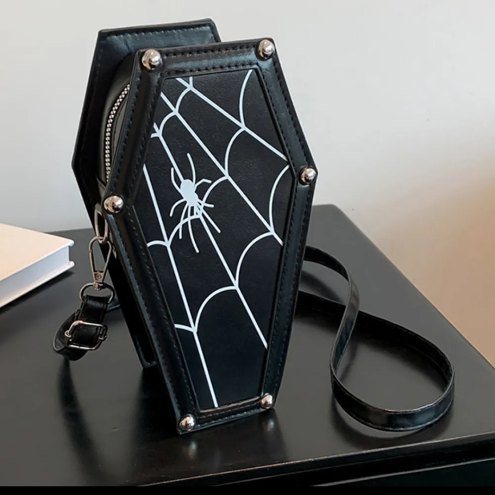 Coffin & Web Crossbody PU Bag